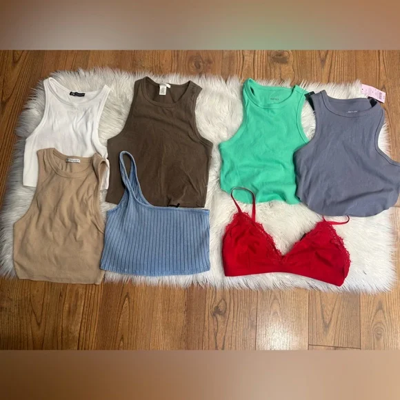 6 Colorful Tank Tops and Bralette bundle (wht tank no longer in bundle) - Picture 1 of 5